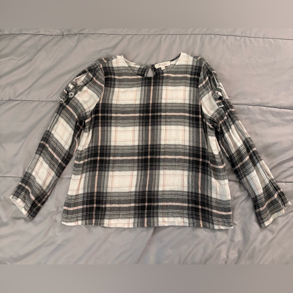 Vince Camuto Black and White Plaid Blouse